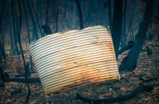 Water tank after bushfire