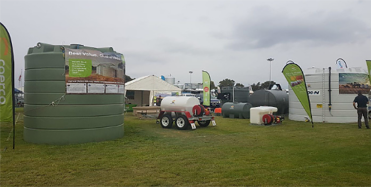 Coerco water, diesel, and liquid fertiliser storage tanks with fire fighting equipment at Wagin Woolorama